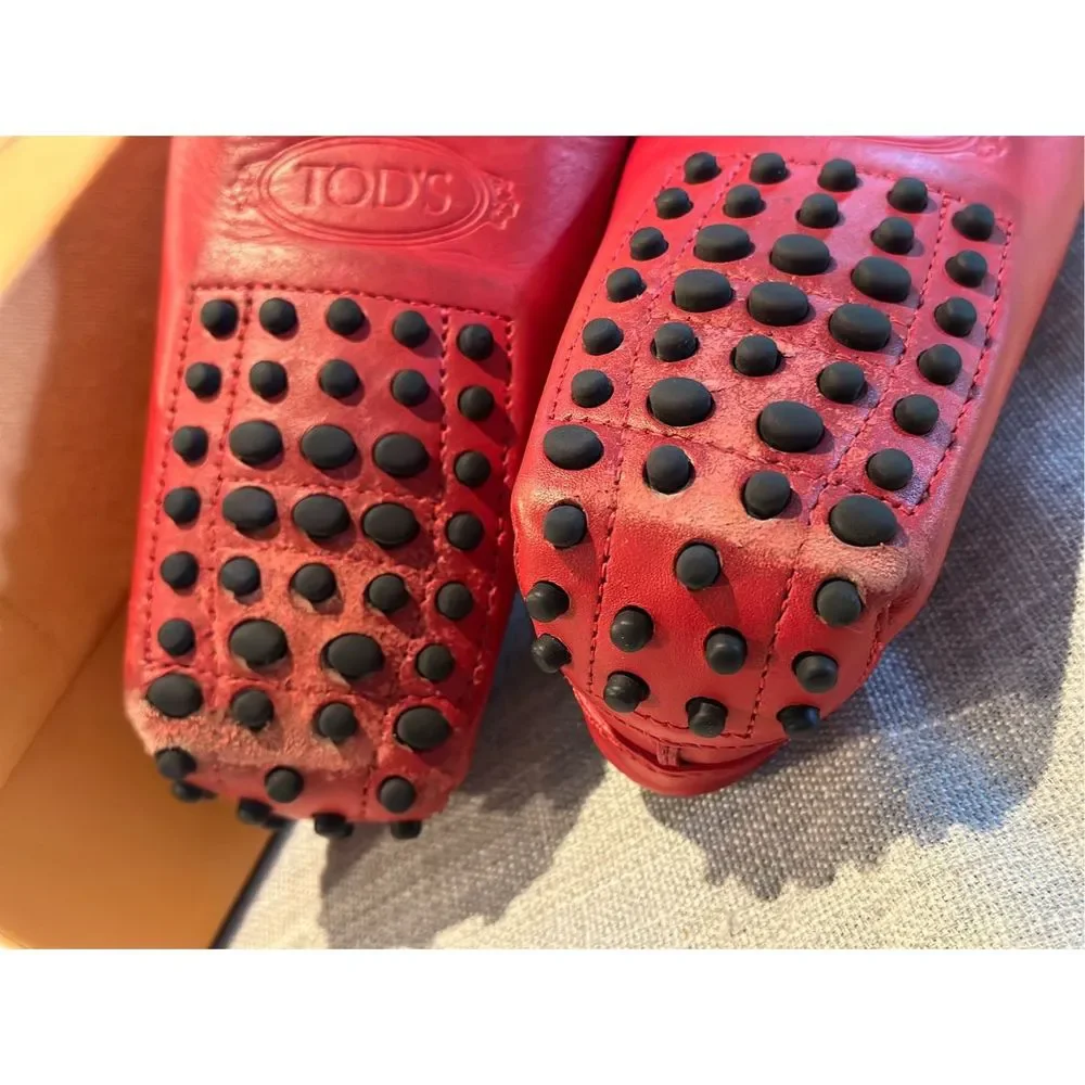 Tod's Red Leather Loafers - Picture 9 of 10